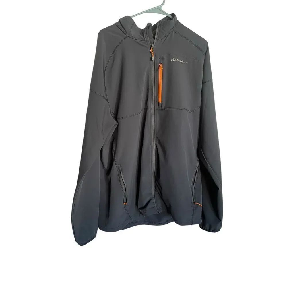 Eddie Bauer Mens Bluish Green Orange Full Zip Hooded Softshell Jacket TXL